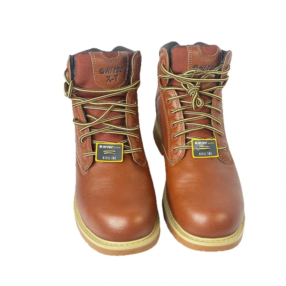 New Hi-Tec X-T Steel Toe Work Boots Mens Tan Waterproof Slip Resistant Size 10